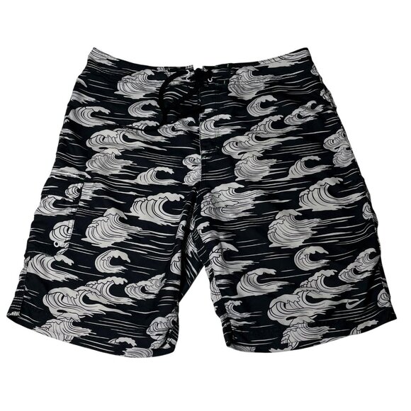 Nike Men's Size 36 Swim Trunks Shorts Balck & white‎ Wave Print - Picture 6 of 10